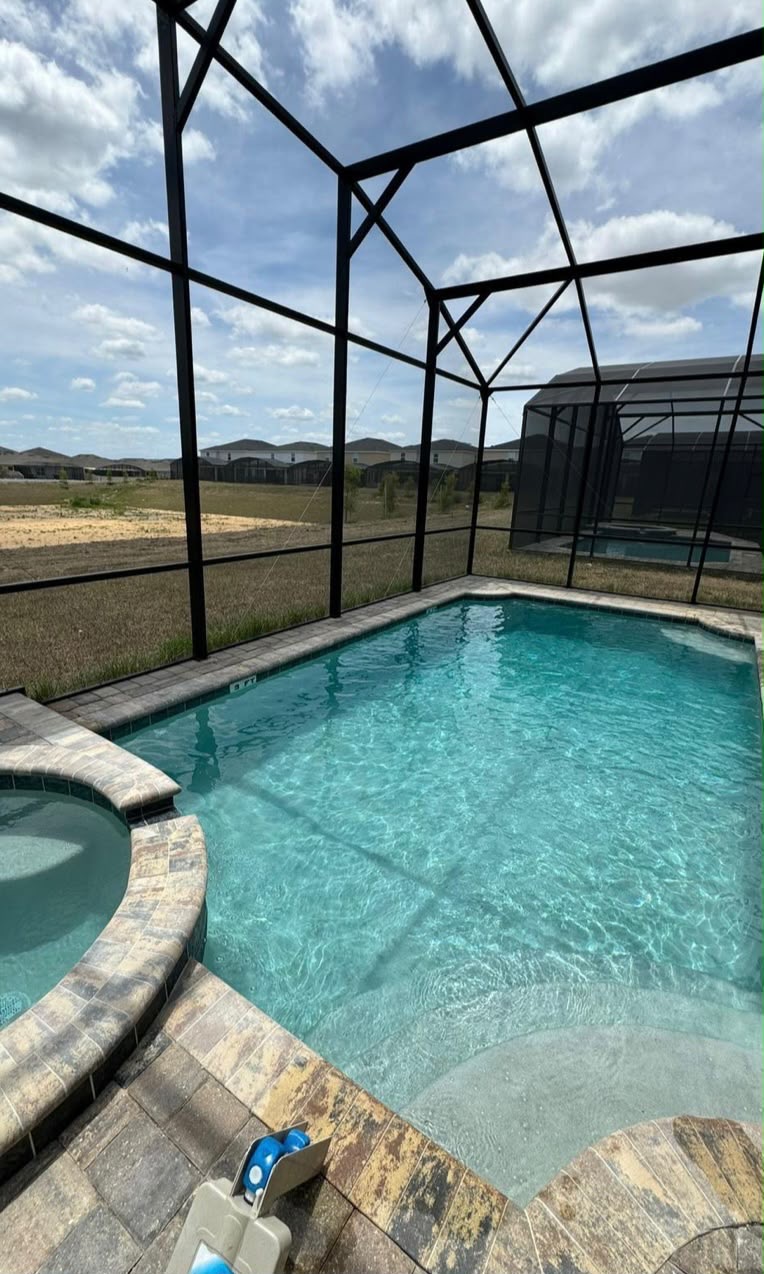 Screened Paver Surround & Spa — pool renovation by American Apex Construction