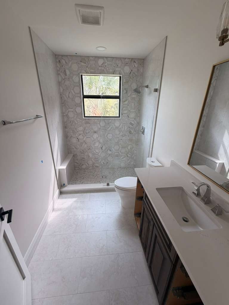 Hex Tile Shower & Vanity — Bathrooms by American Apex Construction