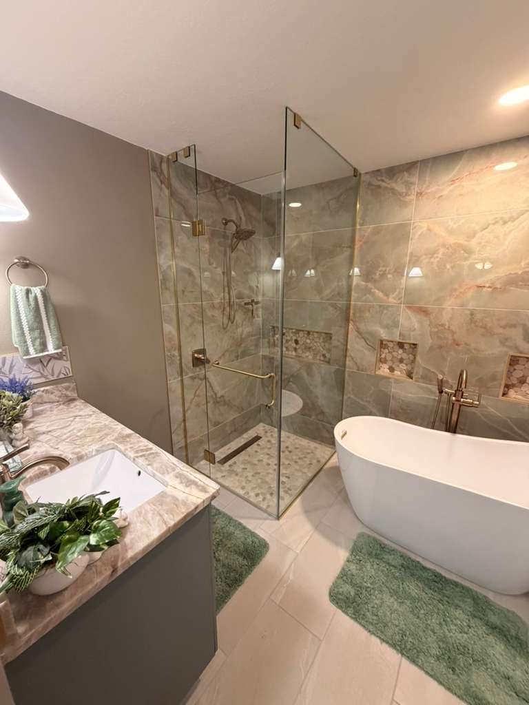 Glass-Enclosed Master Shower — Bathrooms by American Apex Construction
